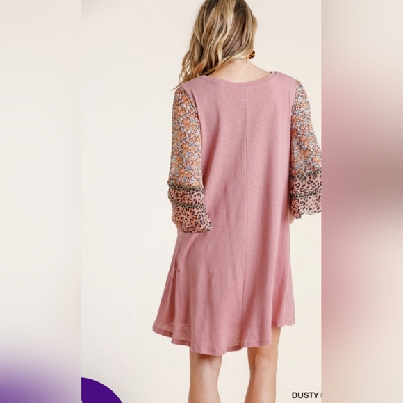 UMGEE DUSTY ROSE MIXED PRINT DRESS - Picture 3 of 6